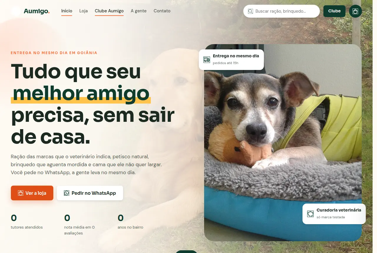 Tela do site Aumigo Pet Shop