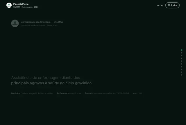 Tela do site Placenta prévia · assistência de enfermagem