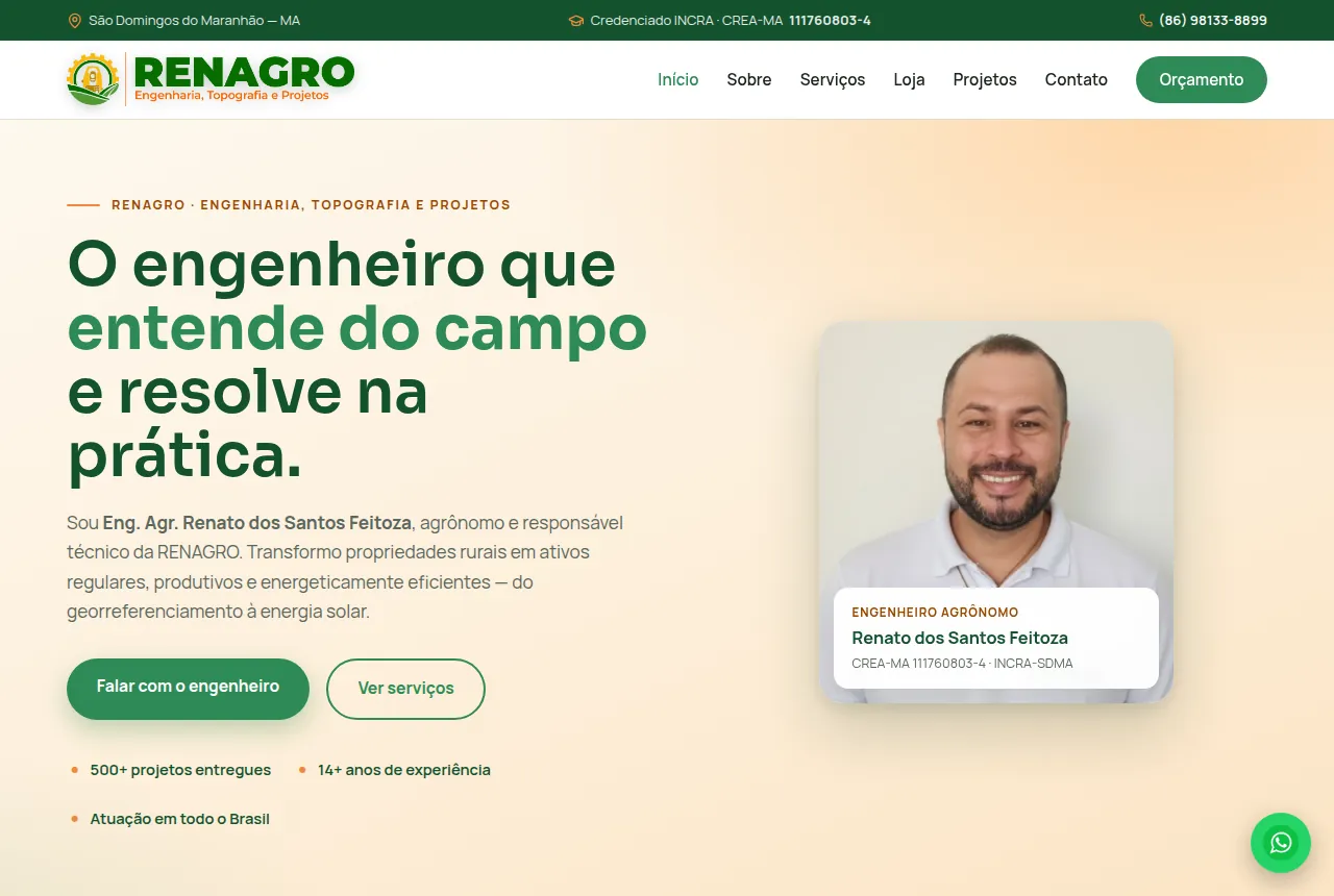 Tela do site Renagro