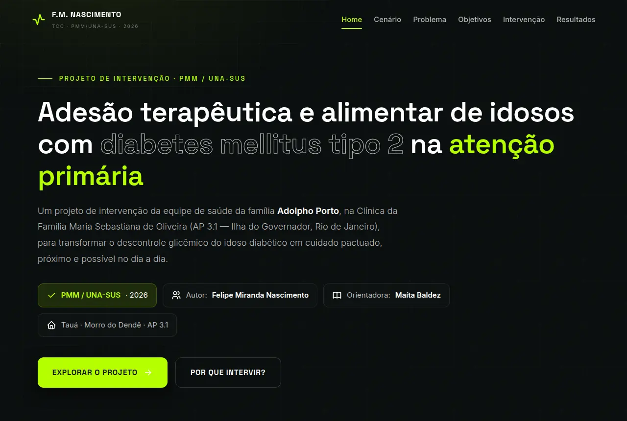 Tela do site Adesão terapêutica no idoso diabético