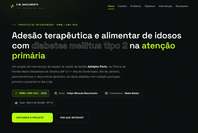 Tela do site Adesão terapêutica no idoso diabético