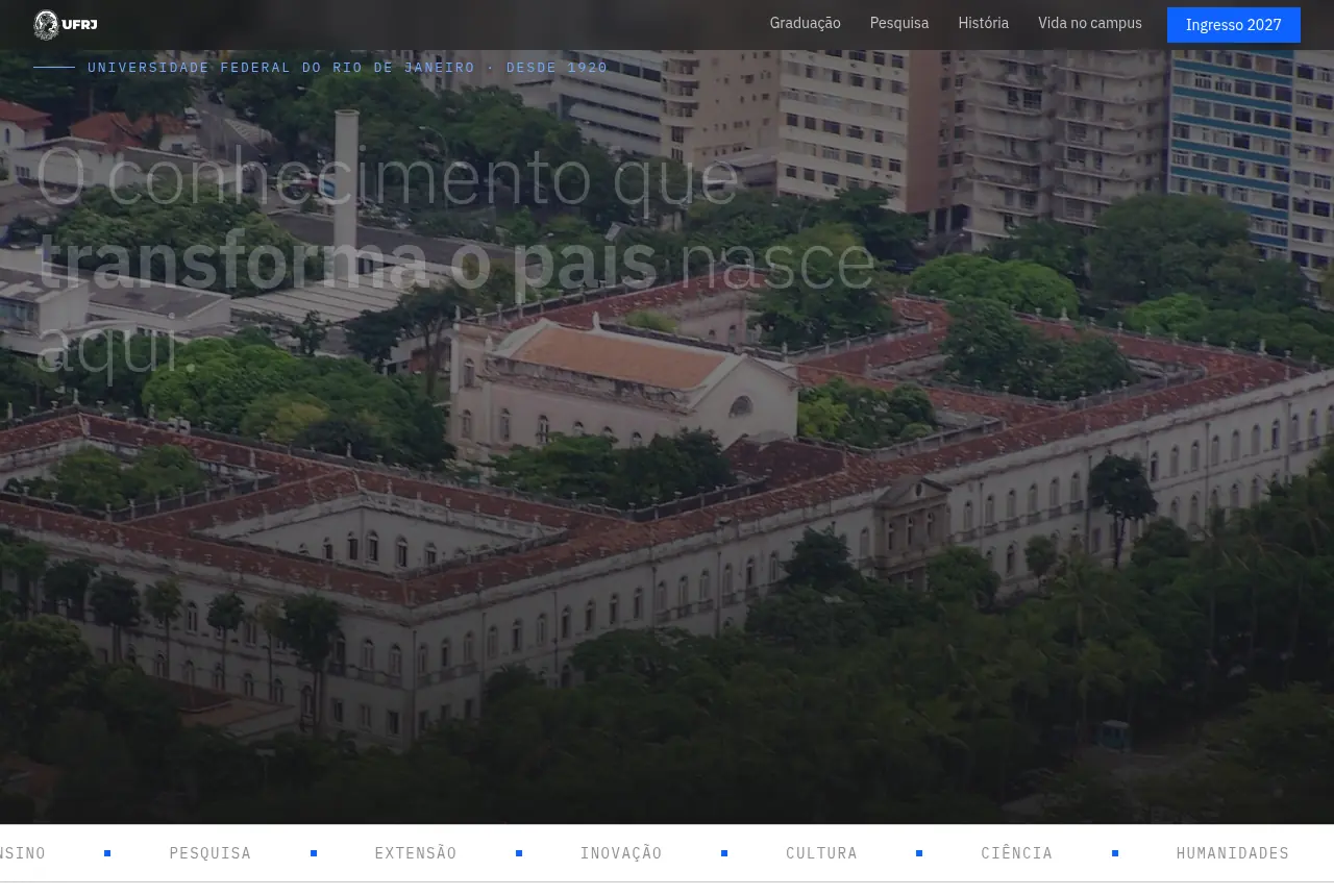 Tela do site UFRJ institucional